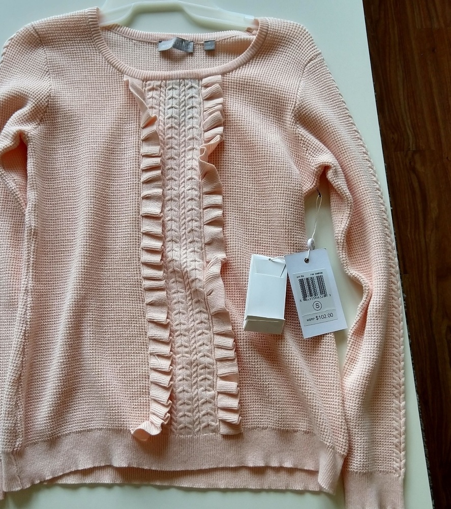 Pink Sweater with Ruffle down the middle